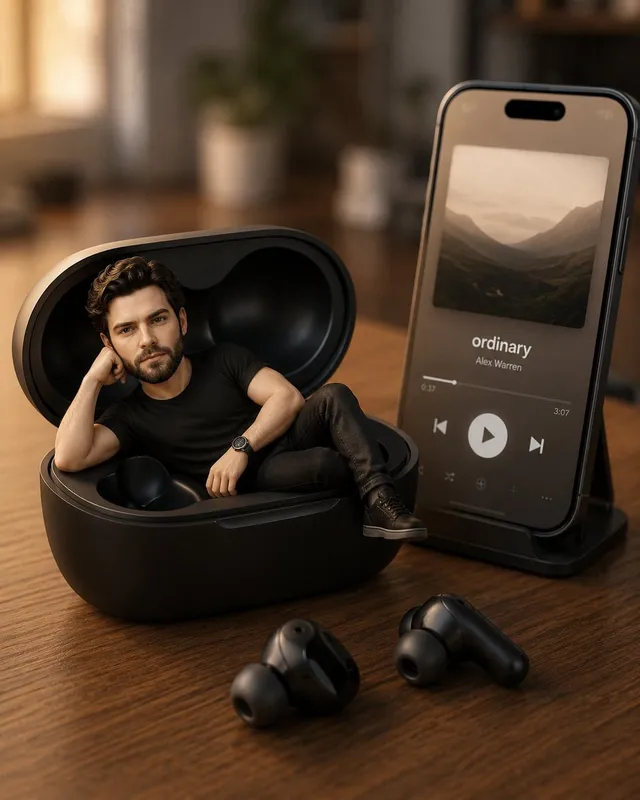 Pixar-Style Earbuds Miniature Scene