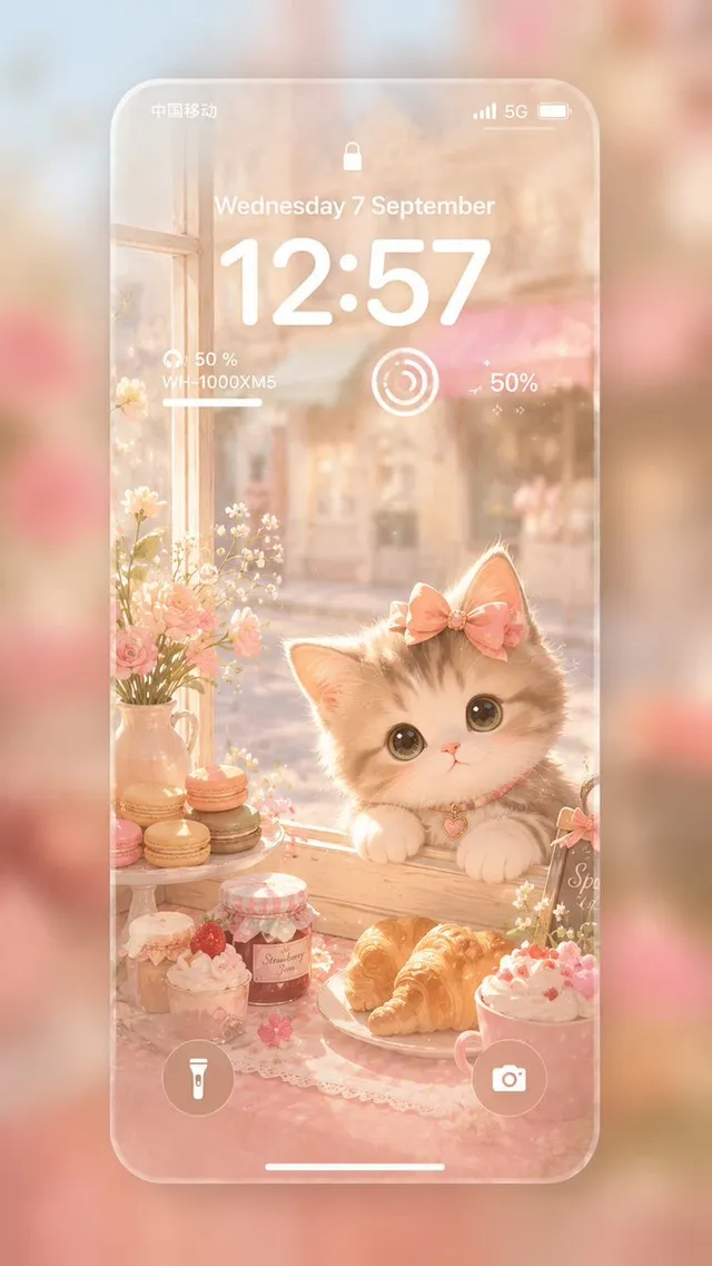 Écran de verrouillage iPhone de café chaton pastel