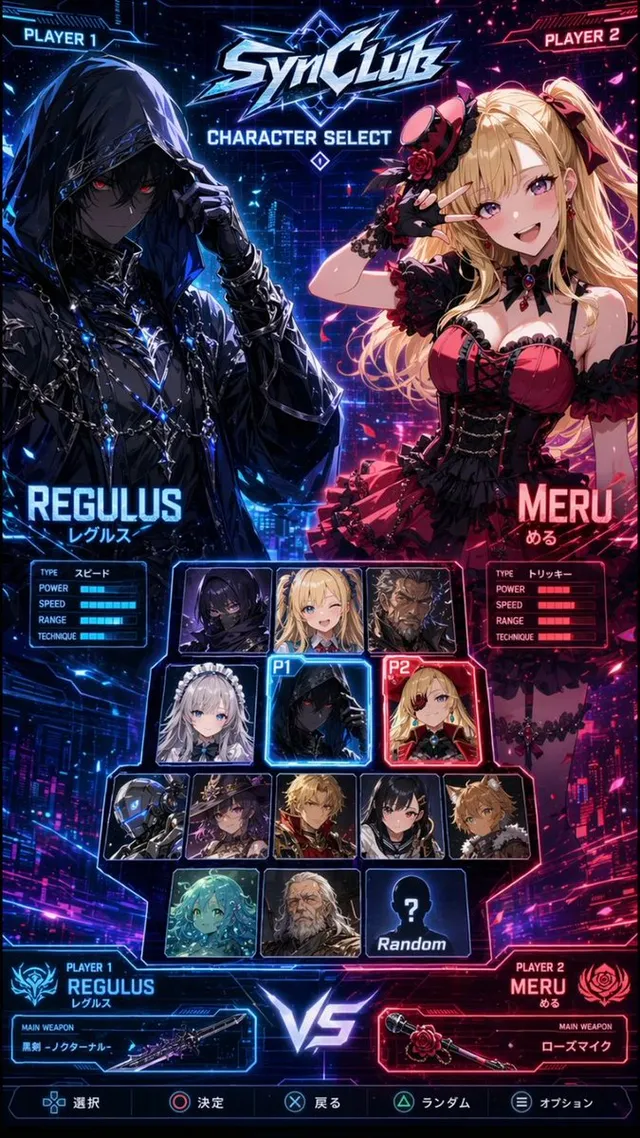 Écran de sélection de personnage anime cyberpunk