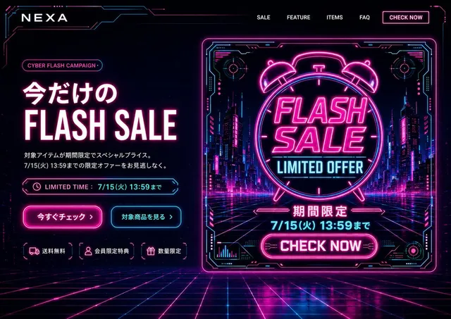 Cyberpunk Flash Sale Landing Hero