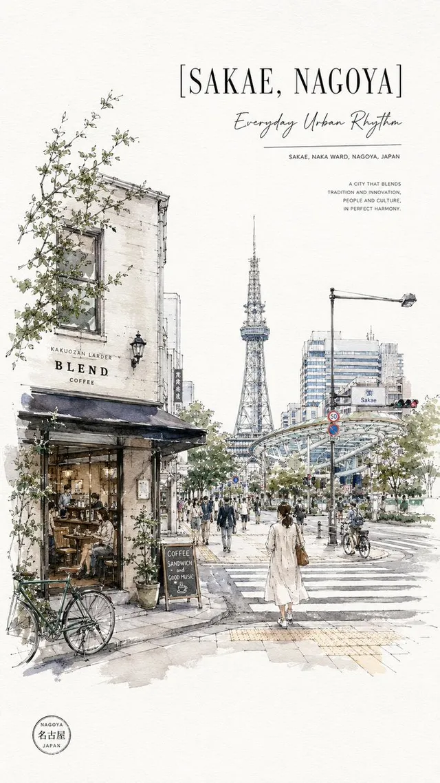 Sakae Nagoya Watercolor Travel Poster