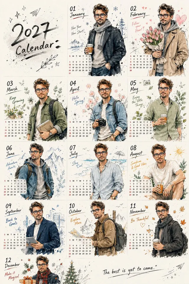 Korean Doodle Style Custom Calendar