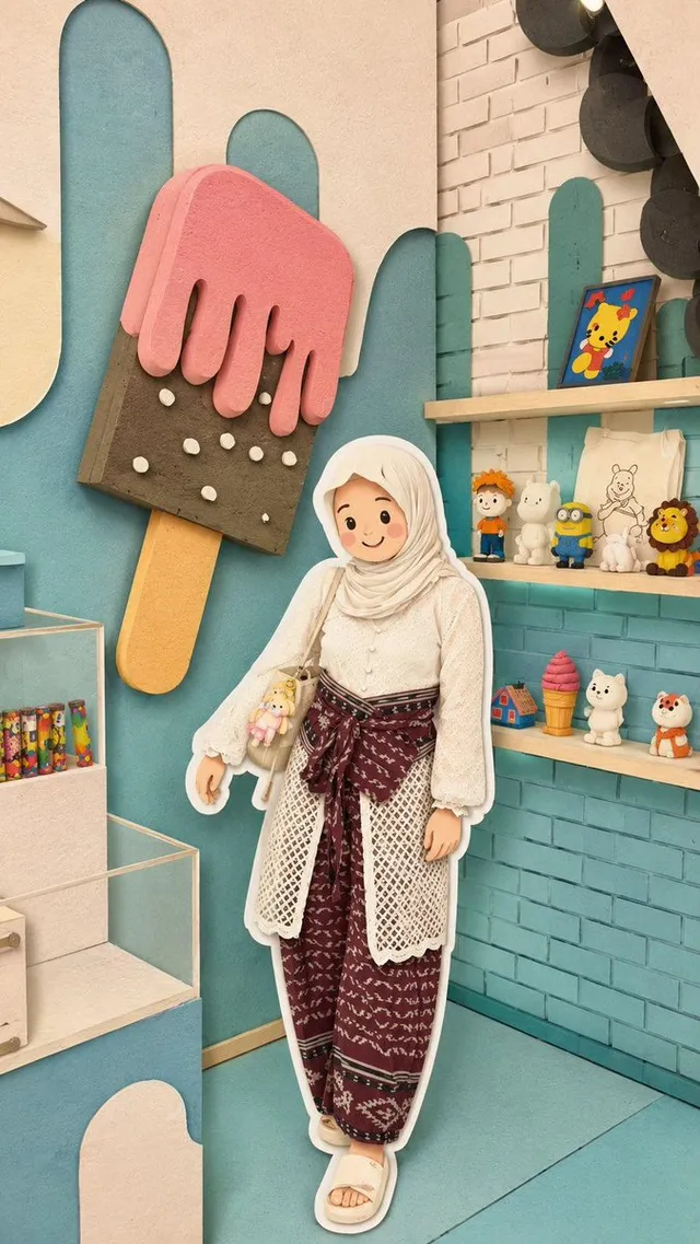 Kawaii Style Muslim Character Lifestyle Photography