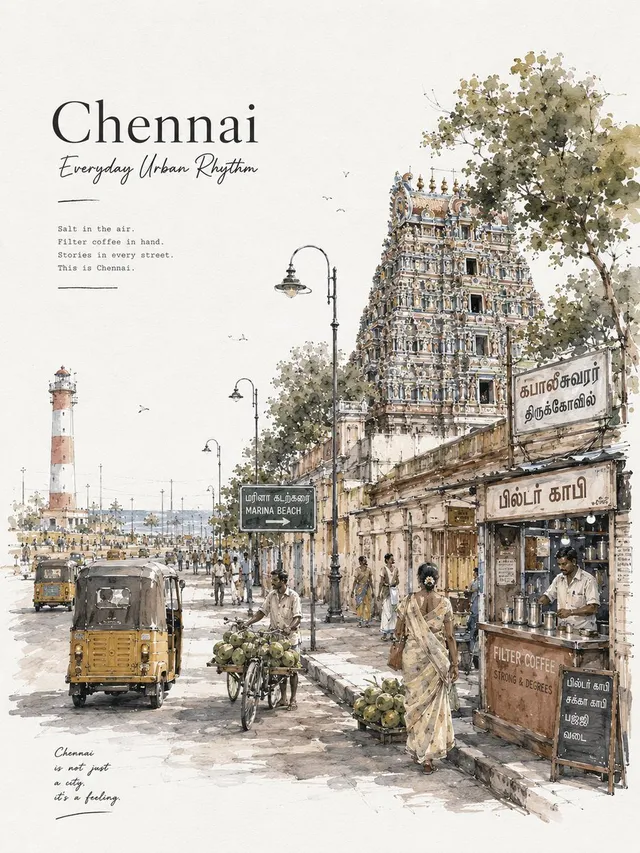 Chennai Watercolor Travel Poster