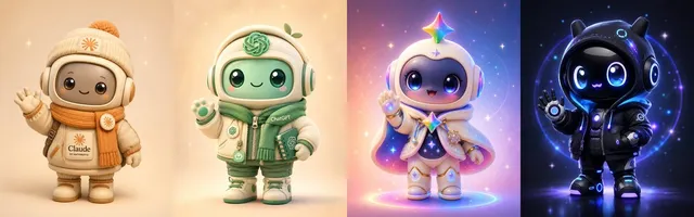 Four Chibi AI Mascot Robots