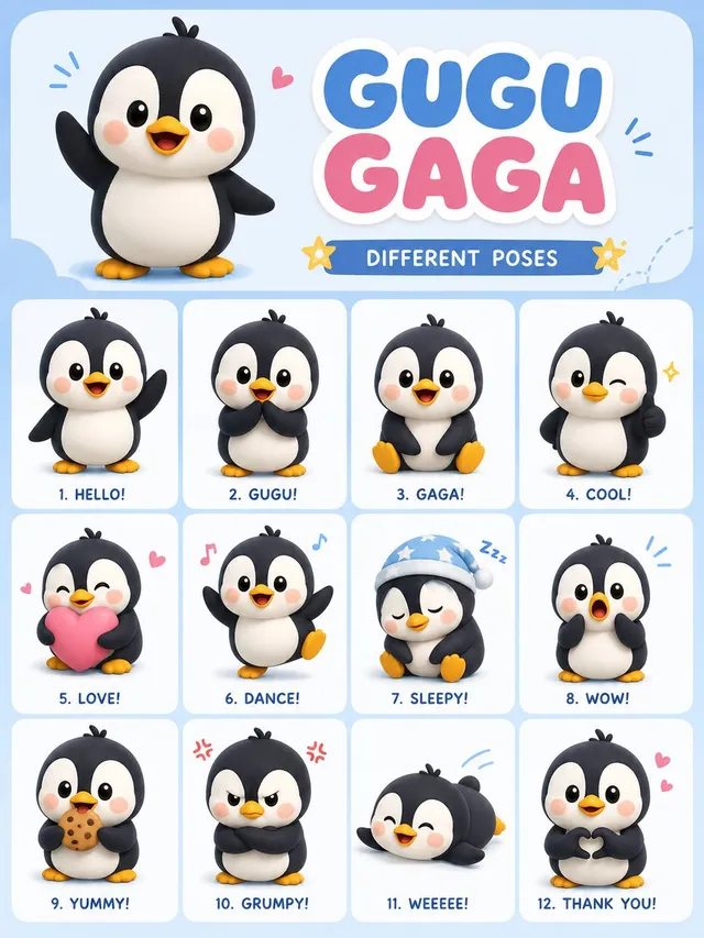 Chibi Penguin Expression Grid