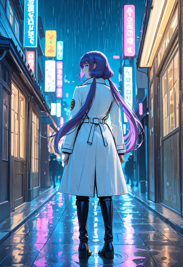 雨天霓虹動畫巷弄女子