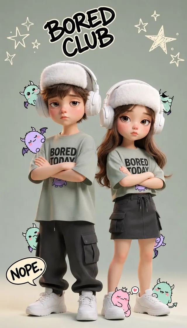 Pôster de Crianças Chibi Entediadas no Clube