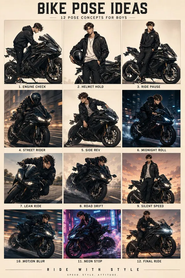Anime Character Motorbike Pose Sheet