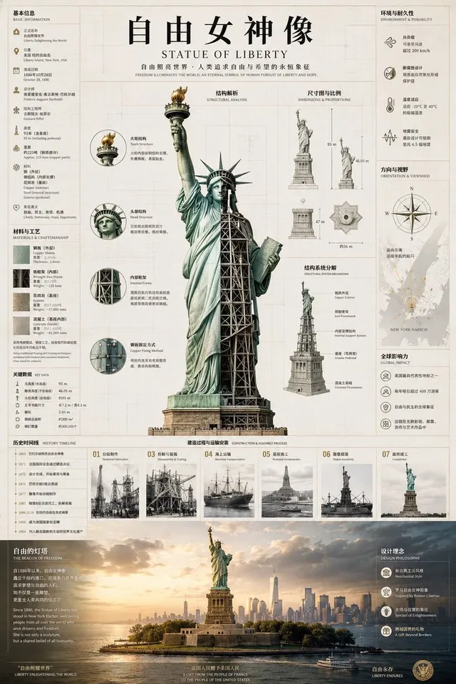 Infographie technique de la Statue de la Liberté