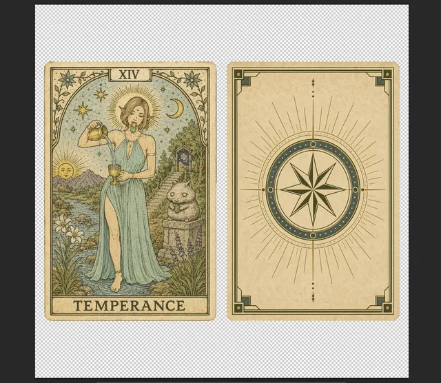 Vintage Temperance Tarot Card Pair