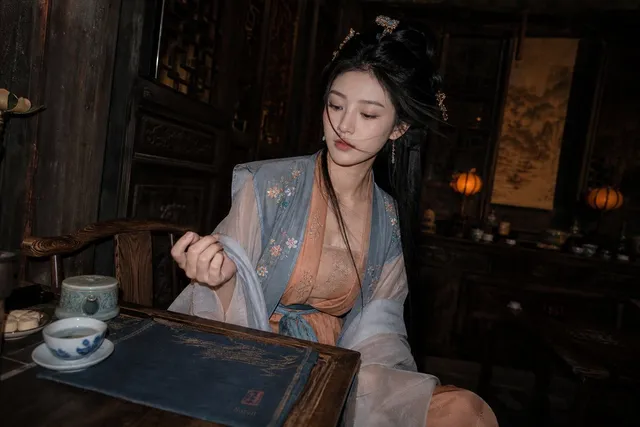 Cinematic Hanfu Tea Room Portrait