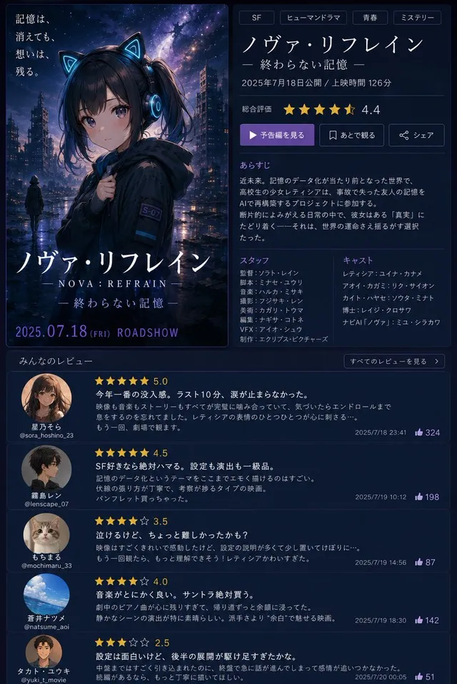 Fiktive Anime-Filmrezensionsseite