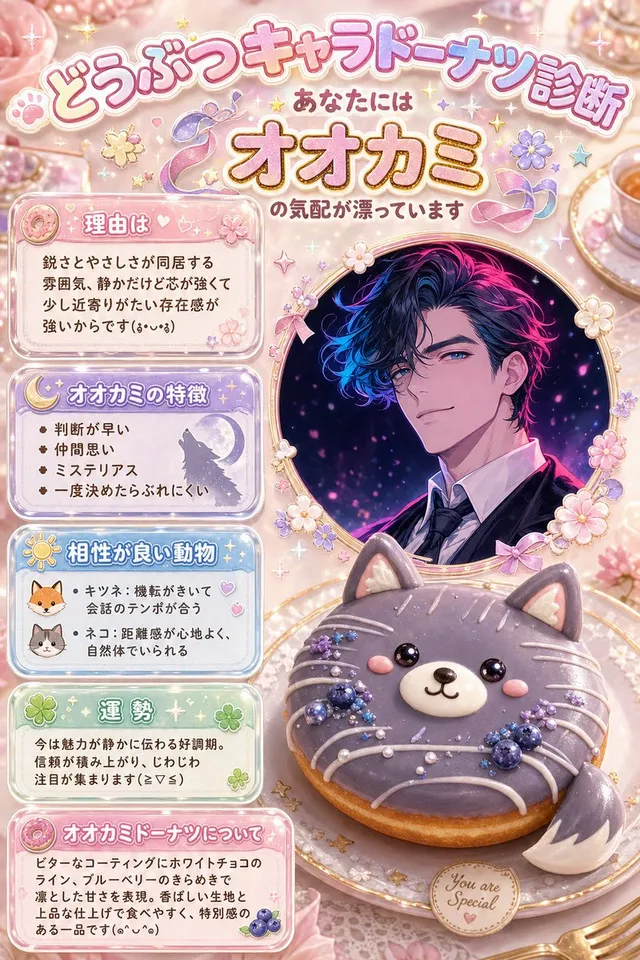 Affiche de diagnostic de donut loup kawaii