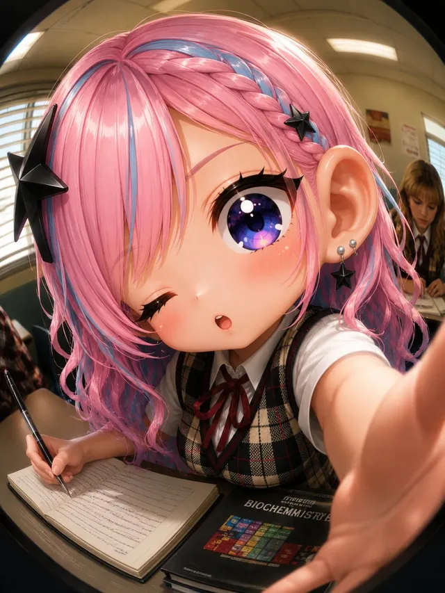 Fisheye Anime Schoolgirl Selfie