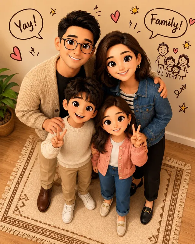 Stylized 3D Animated Family Portrait