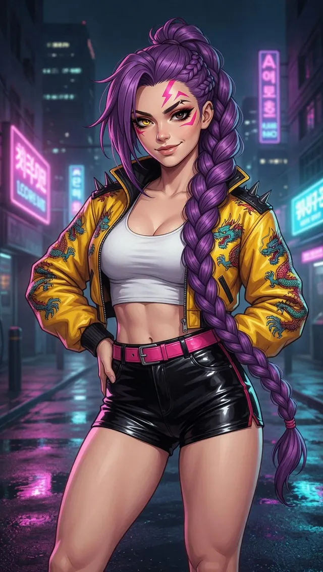 Wanita Anime Cyberpunk di Gang Neon