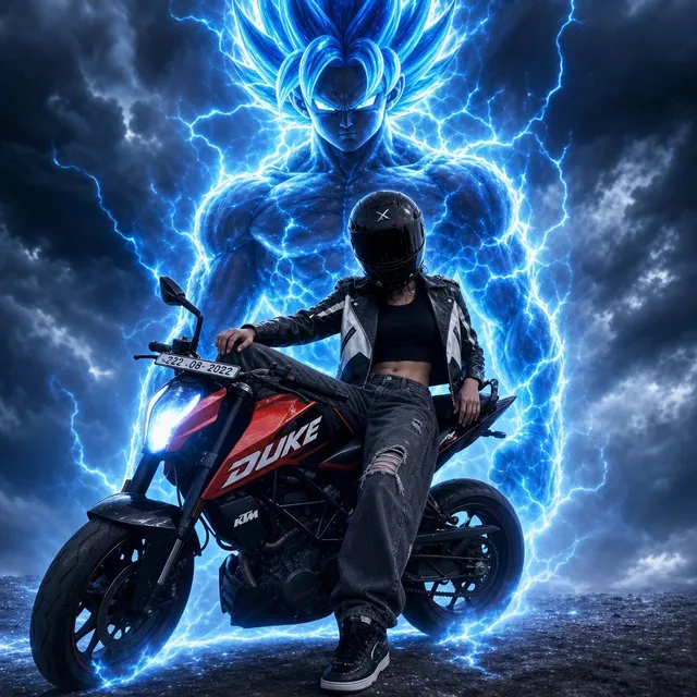 Ragazza Motociclista Anime con Aura Fulmine