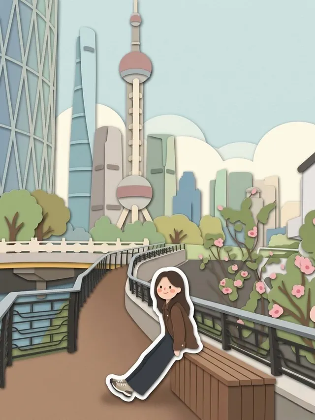 Chibi Sticker Paper-cut City Illustration