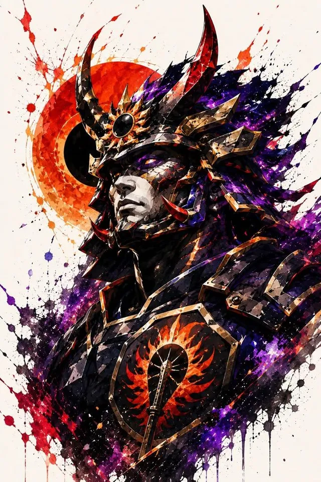Samurai Krieger Aquarell Porträt