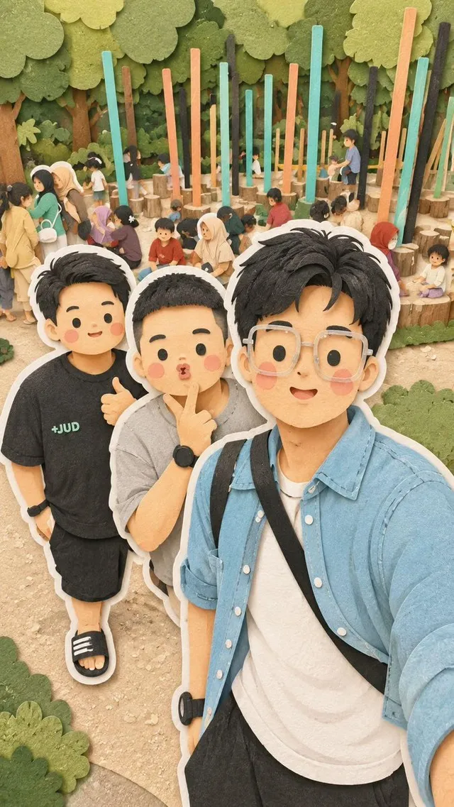 Kawaii Family Travel Paper-Cut Collage