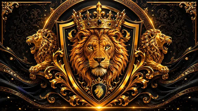 Regal Golden Lion Heraldic Crest