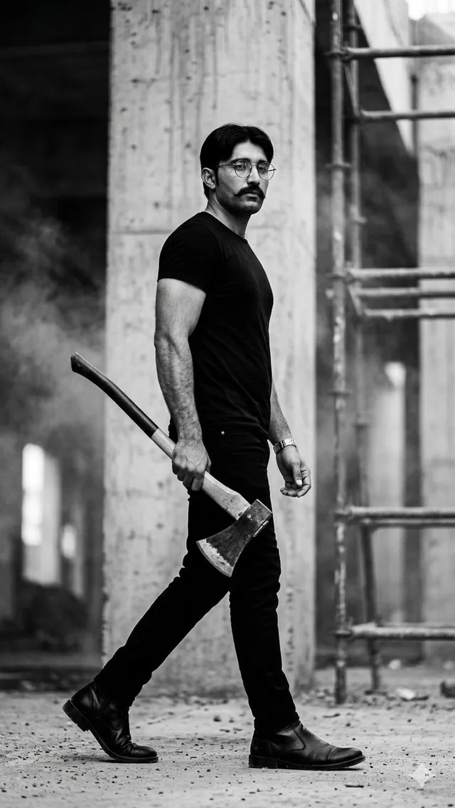 Monochrome Industrial Axe Walker