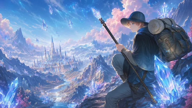 Traveler Over Crystal Mountain Valley