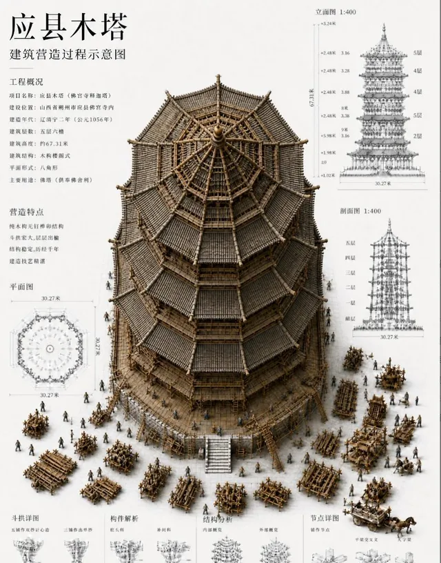 Chinese Wooden Pagoda Construction Board