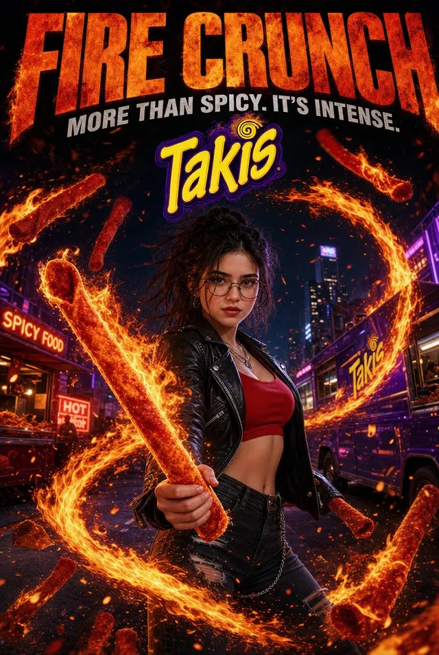 Fiery Takis Action Poster
