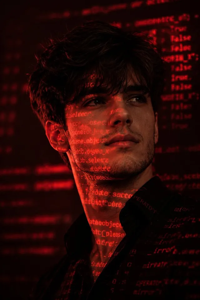 Cyberpunk Hacker Red Portrait