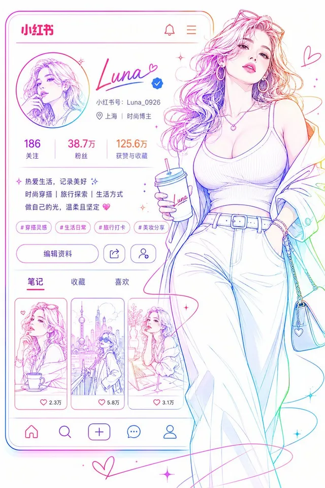 Social Media Profile Neon Line Art