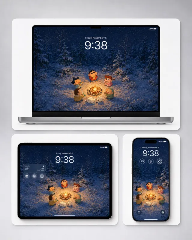 Winter Campfire Wallpaper Device Mockup