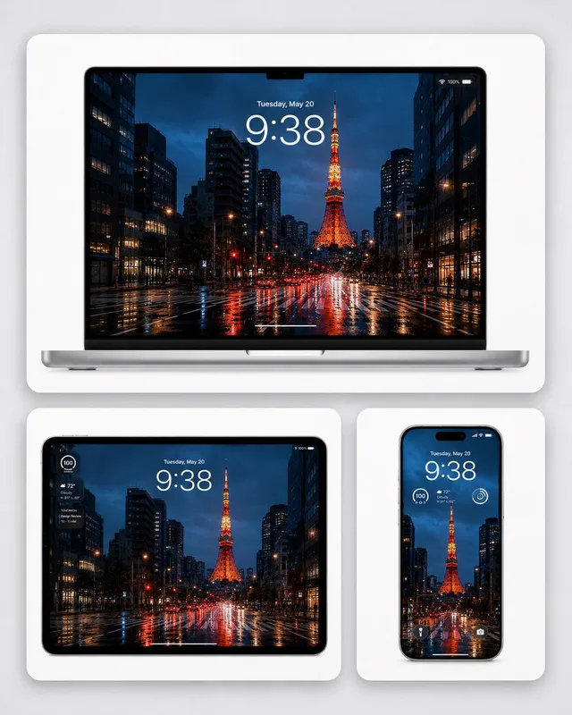 Rainy Tokyo Tower Device Mockup