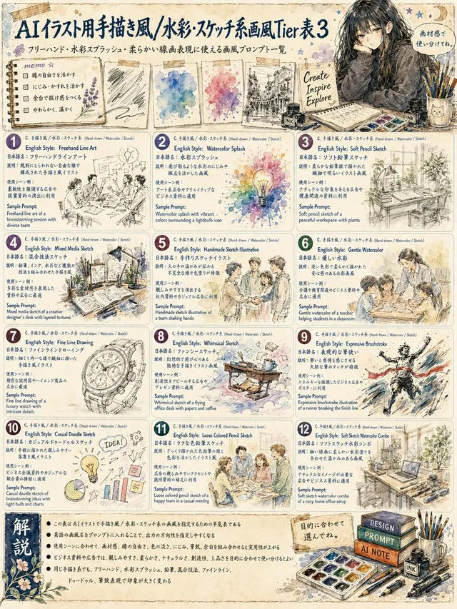 Japon Suluboya Eskiz Stili Katmanlı Poster