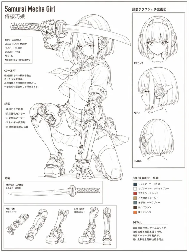 Samurai Mecha Girl Reference Sheet