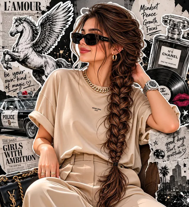 Mode Editorial Porträt mit Grunge Collage