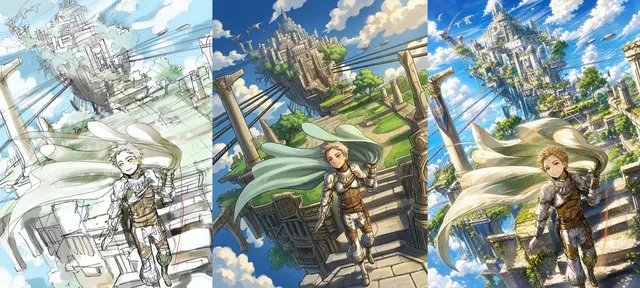 Fantasy Sky Castle Art Evolution Triptych