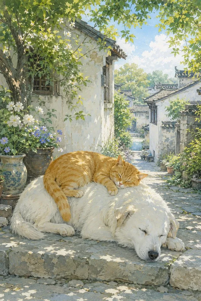 Summer Oriental Courtyard Illustration