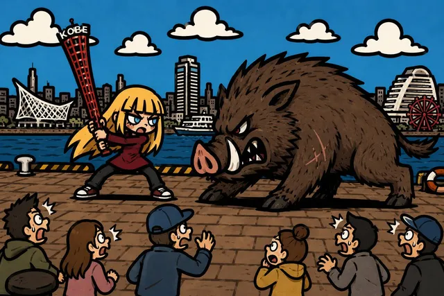Kobe Harbor Boar Battle Cartoon