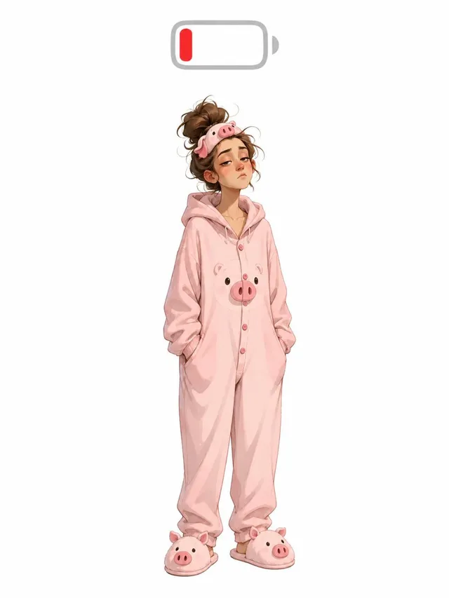 Low Battery Pig Pajama Character