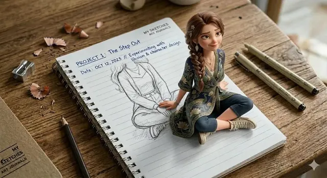 3D Notebook Illusion Sketch