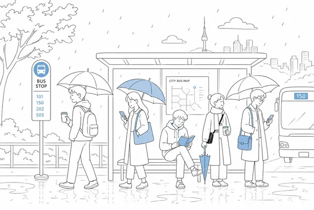 Cute Rainy Bus Stop Commute