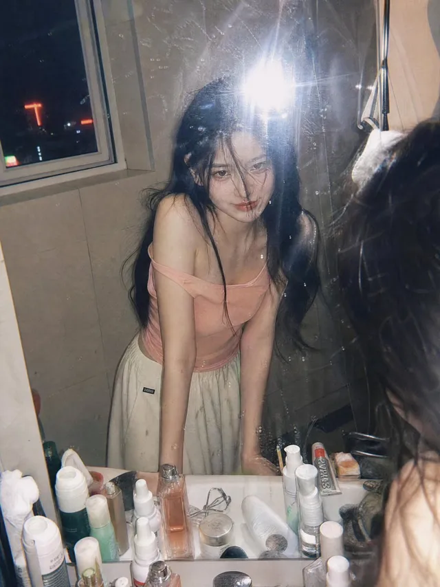 Candid Night Bathroom Portrait