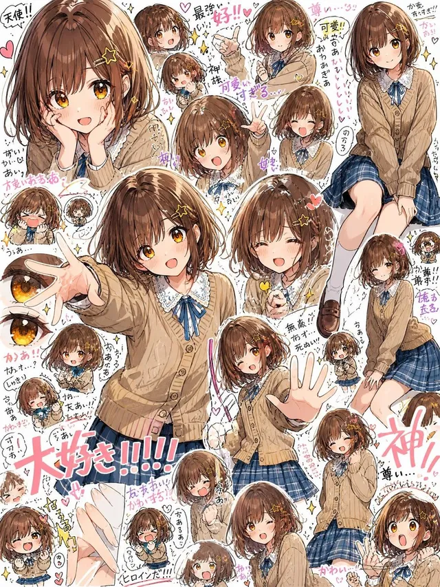 Dichte Anime-Schulmädchen-Fan-Collage