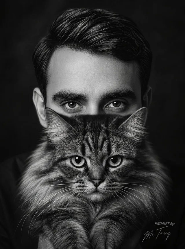 Zensiertes Mann mit Katze Porträt