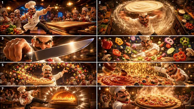 Cinematic Karate Pizza Chef Storyboard