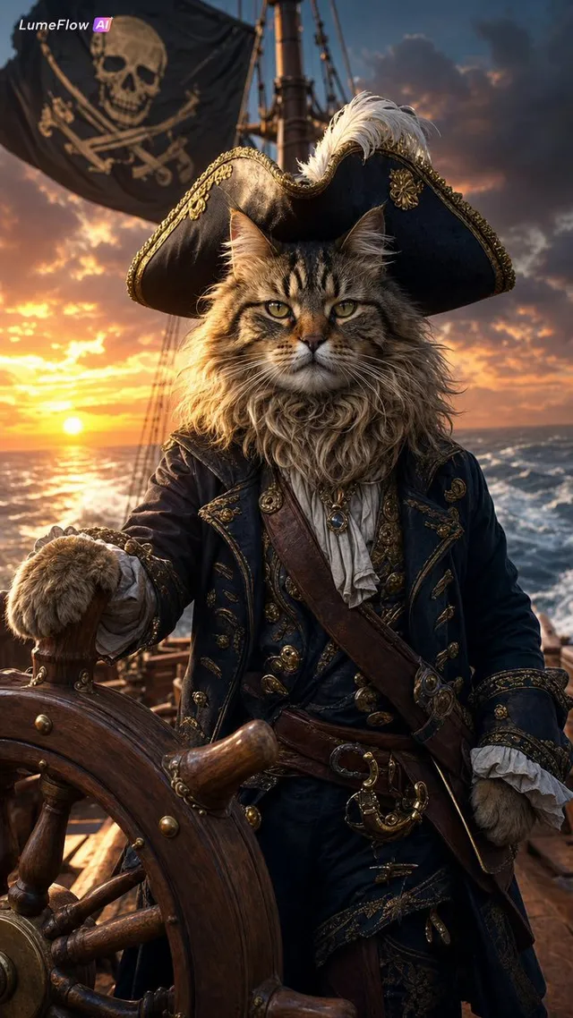 Fluffy Pirate Cat Captain Portrait
