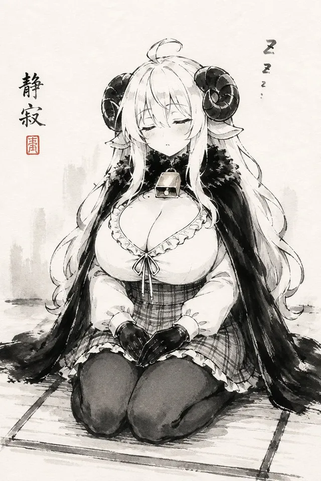Ragazza Pecora Assonnata Sumi-e