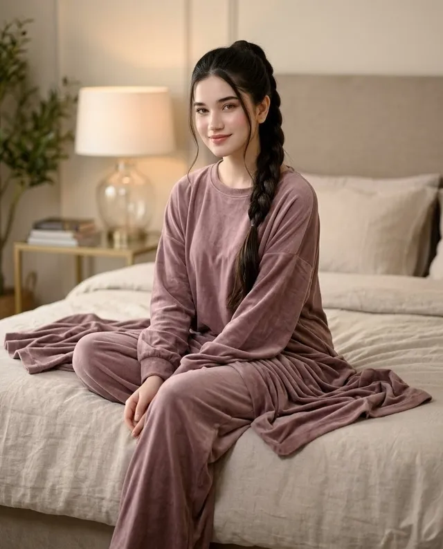 Mauve Loungewear Bedroom Portrait